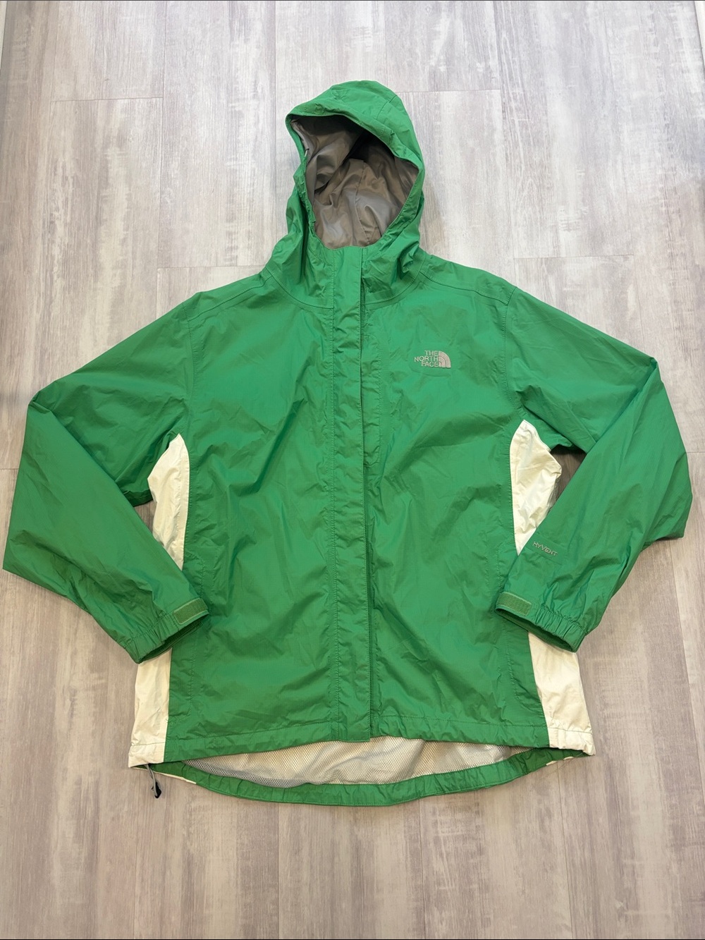 North Face Hyvent Green/White Rain Jacket with White Logo Full Zip Size X Large